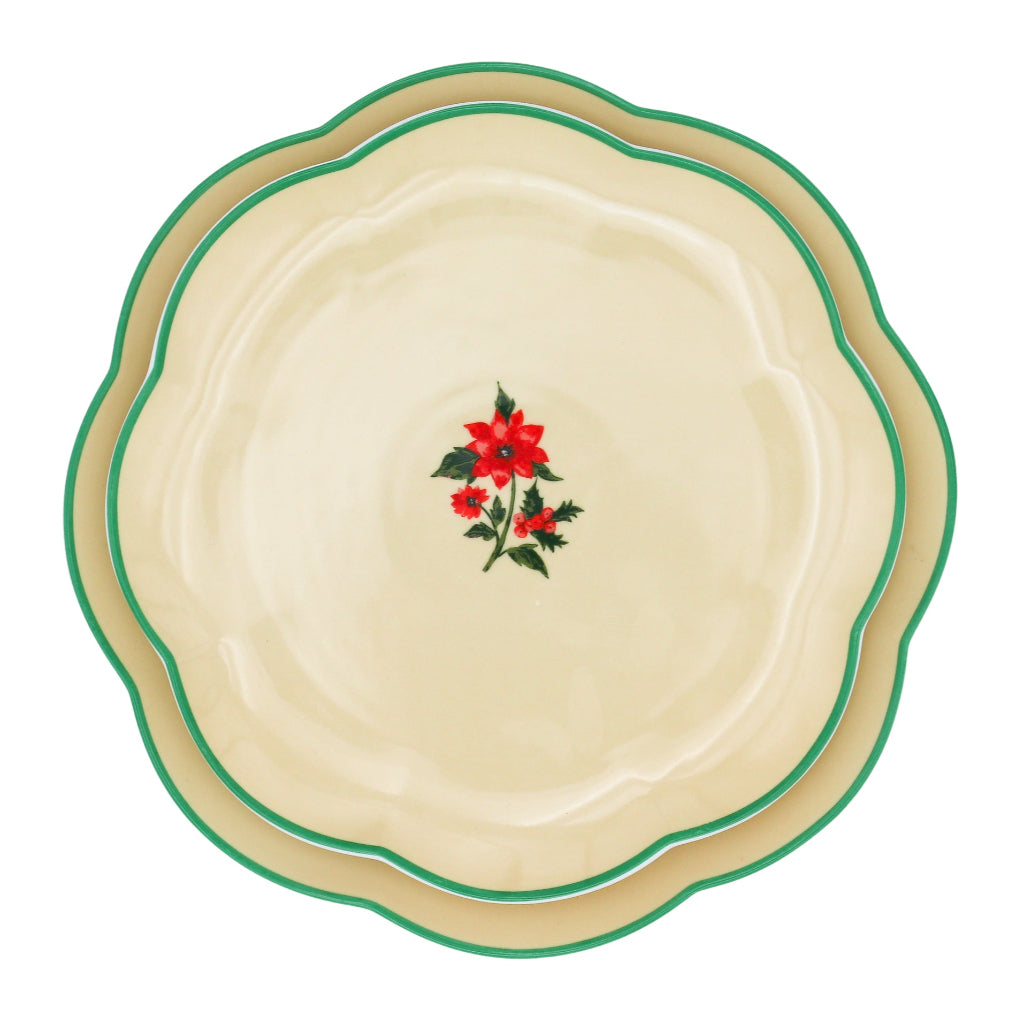 Fabled Flora Scalloped Ceramic Dinner Plates – Case of 12 (+3 Bonus Plates)