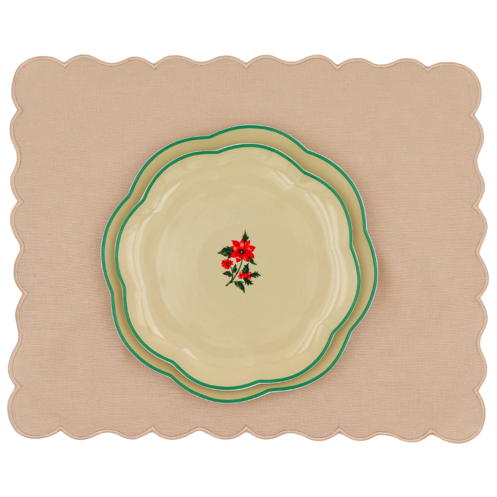 Fabled Flora Scalloped Ceramic Dinner Plates – Case of 12 (+3 Bonus Plates)
