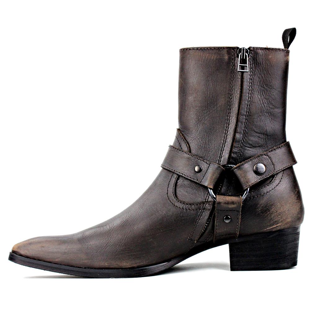 OSSTONE Men Chelsea Ankle Boots Leather Heeled Boots With Side Zipper Cuban Heel Dress Boots Disco Shoes OS-JY017 JY018