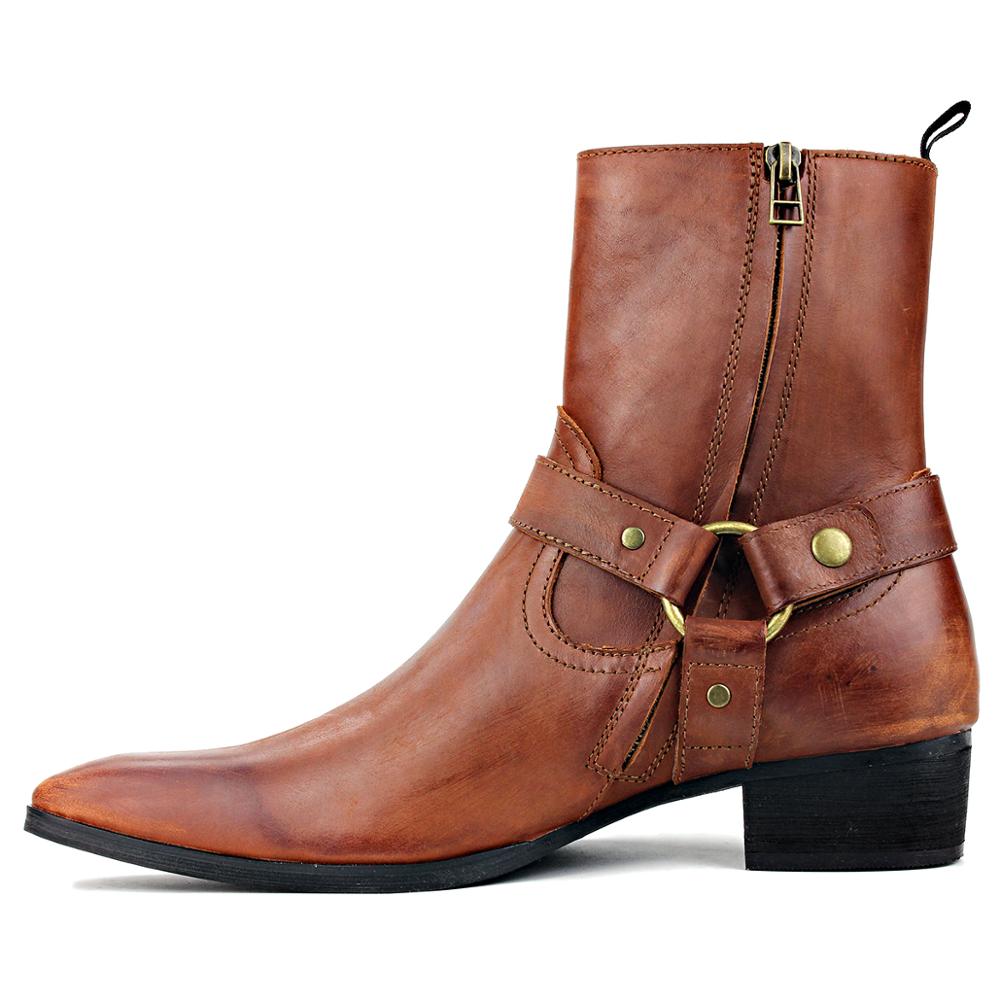 OSSTONE Men Chelsea Ankle Boots Leather Heeled Boots With Side Zipper Cuban Heel Dress Boots Disco Shoes OS-JY017 JY018