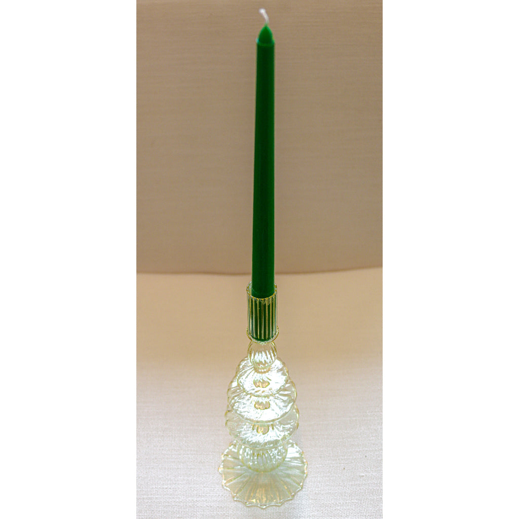 Buttercream Yellow Ribbed Glass Candle Holders – Pair