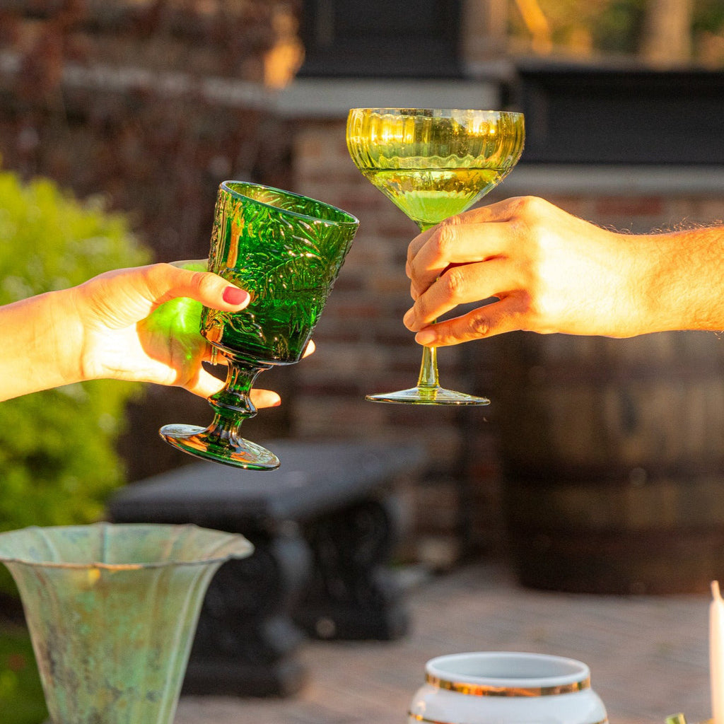 Sage Ribbed Coupe Glasses – Set of 4